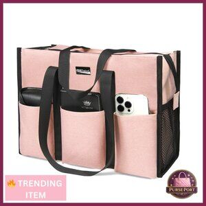 Utility Water Resistant Tote Bag with 13 Pockets for Working Women